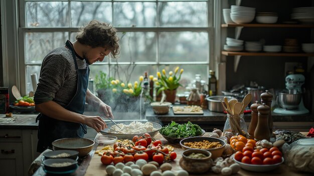 Kuchár pripravujúci jedlo